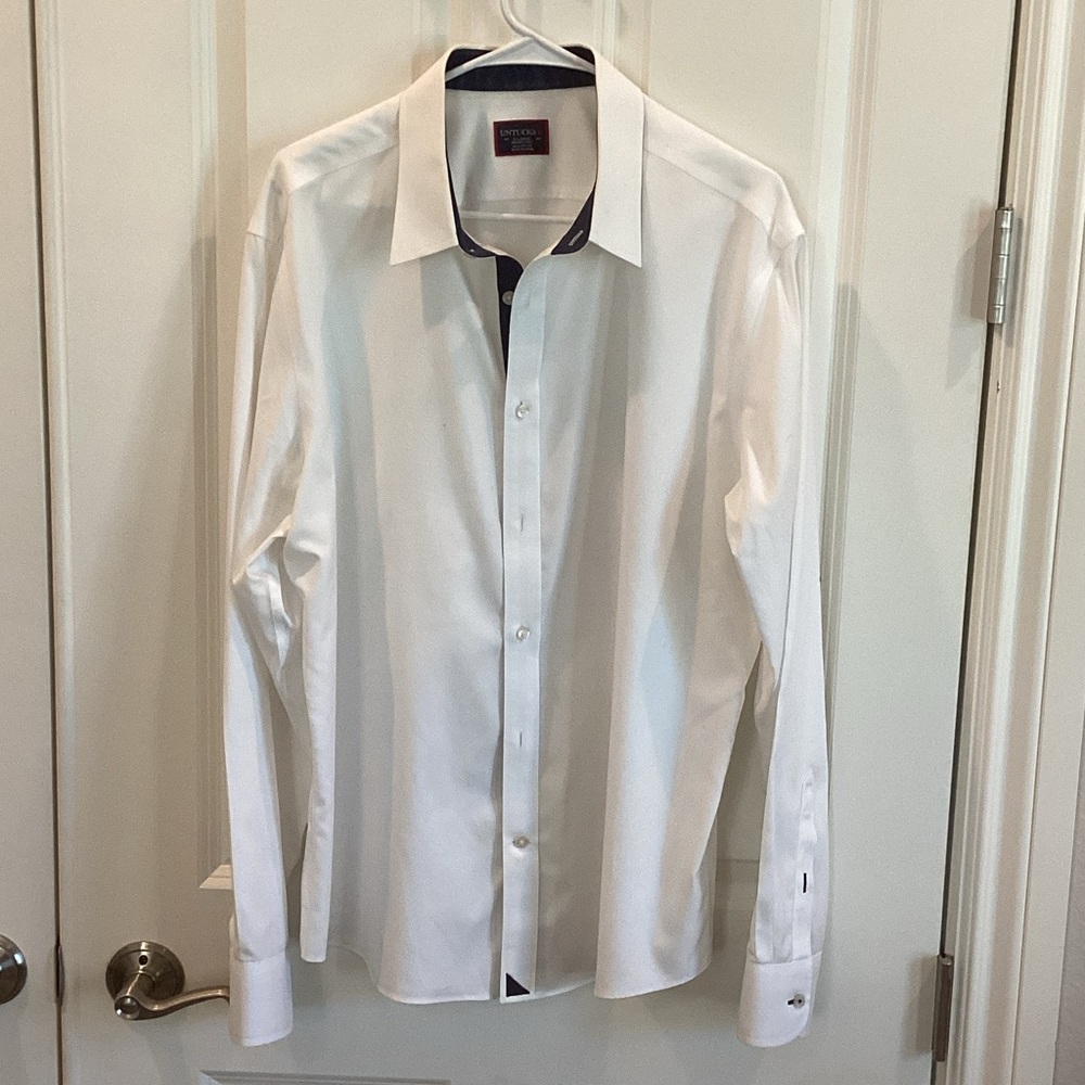 UNTUCKit White Dress Shirt with Navy Accents
